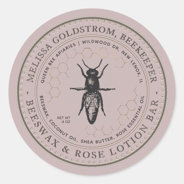 Queen Bee Beeswax & Rose Lotion Bar Étiquette rose (Devant)