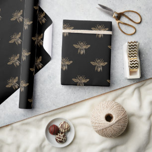 Queen Bee Black Gold Elegantes Geschenk Geschenkpapier
