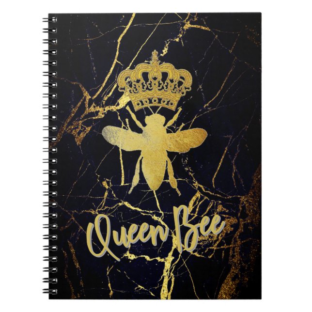 QUEEN BEE Black Marble Spiral Notebook Journal Notizblock (Vorderseite)