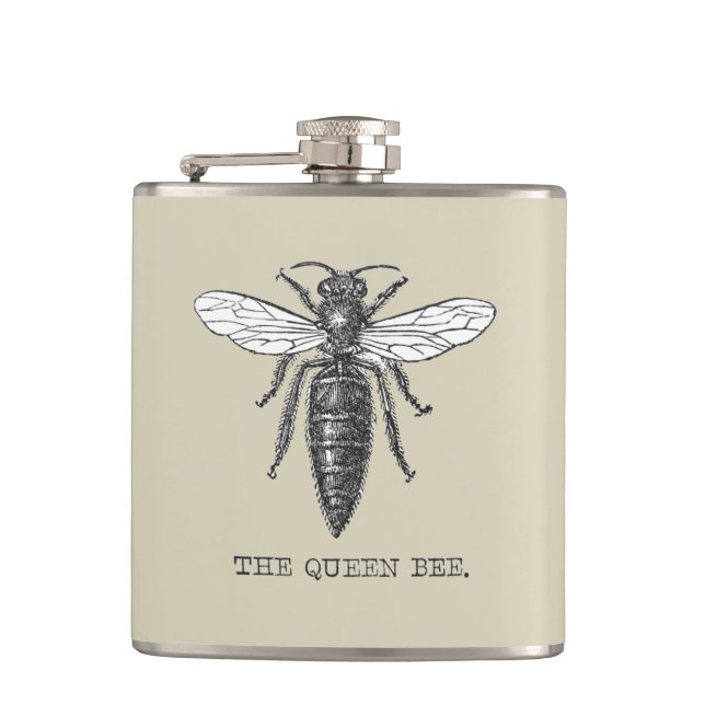 Queen Bee Bug Insect Antike Illustration Flachmann (Vorderseite)