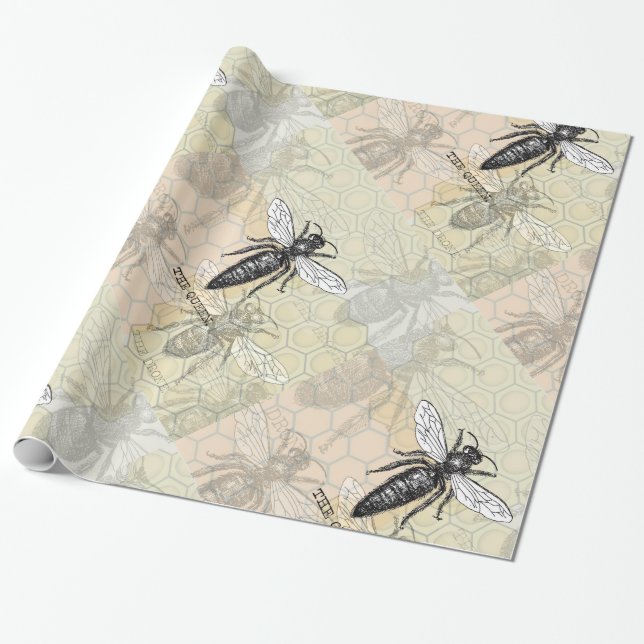 Queen Bee Bug Insect Antike Illustration Geschenkpapier (Ungerollt)