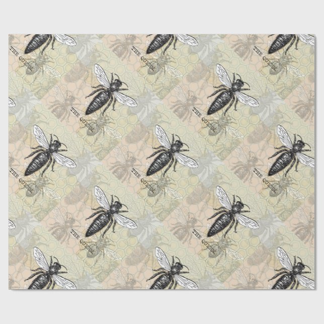 Queen Bee Bug Insect Antike Illustration Geschenkpapier (Flach)