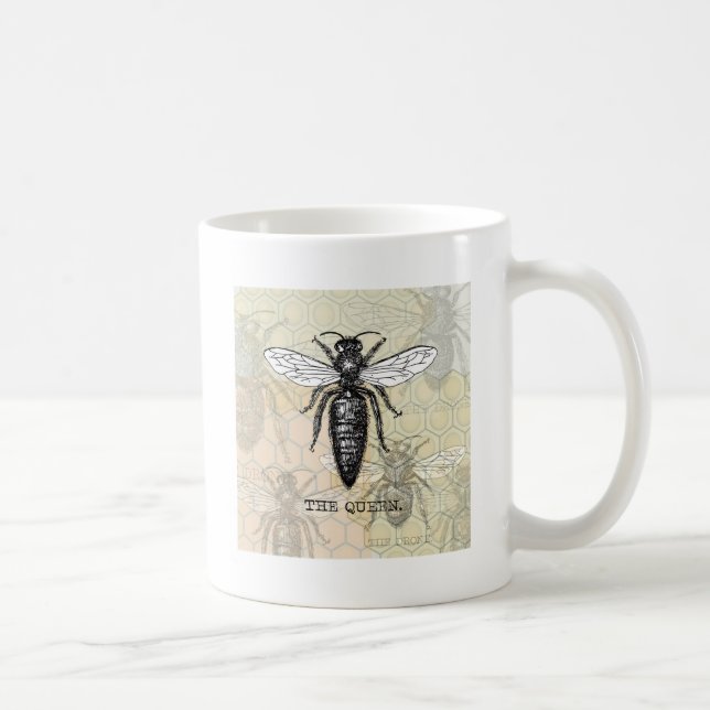 Queen Bee Bug Insect Antike Illustration Kaffeetasse (Rechts)