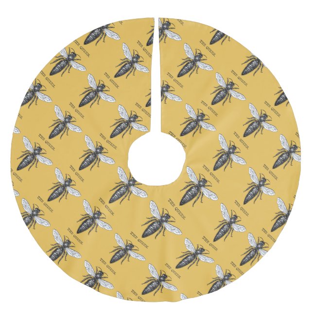 Queen Bee Bug Insect Antike Illustration Polyester Weihnachtsbaumdecke (Vorderseite)