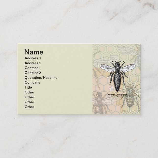 Queen Bee Bug Insect Antike Illustration Visitenkarte (Vorderseite)