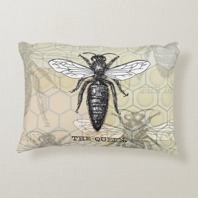 Queen Bee Bug Insect Antike Illustration Zierkissen (Rückseite)