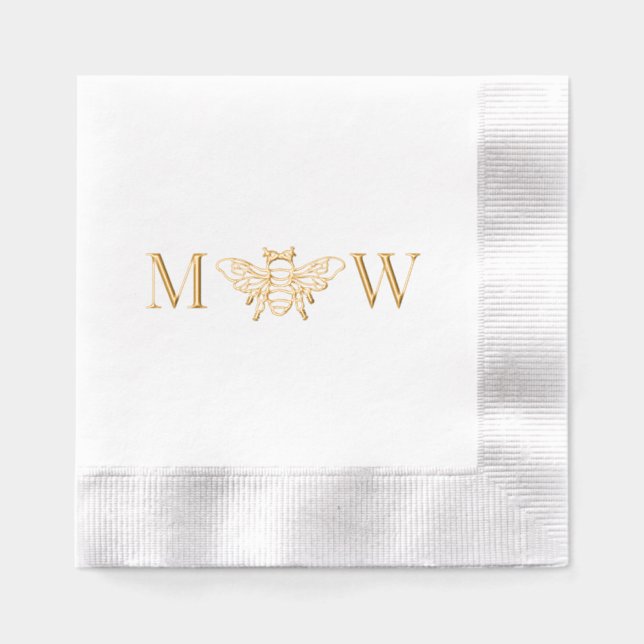 Queen Bee Couple Wedding 2 Initial Monogram Servietten Mit Folie (Vorderseite)