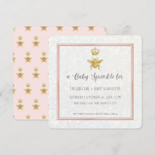 Queen Bee Crown Gold Glitzer Rosa Girl Einladung