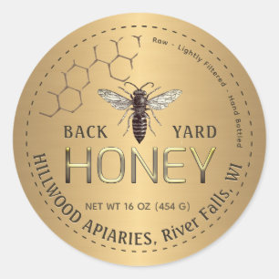 Queen Bee Gold Honey Jar Étiquette Raw Back Yard H