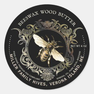 Queen Bee Gold Verzierte Rahmen Bienenwachs Holzbu Runder Aufkleber