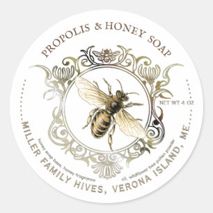 Queen Bee Gold Verzierte Rahmen HONEY SOAP Etikett Runder Aufkleber
