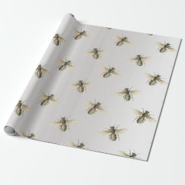 Queen Bee Honey Comb Metallic Bronze Grau Sepia Geschenkpapier