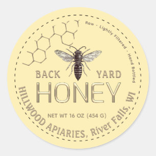 Queen Bee Honey Jar Étiquette Raw Back Yard Honey
