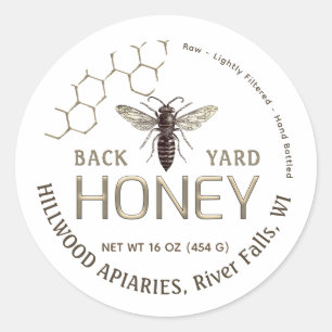 Queen Bee Honey Jar Label Raw Local Honeycomb Runder Aufkleber