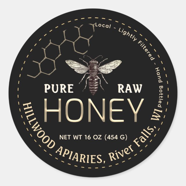 Queen Bee Honey Jar Label Reine Rasse Honig Runder Aufkleber (Vorderseite)