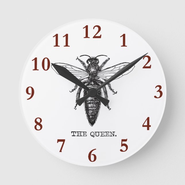 Queen Bee Illustration Classic Zeichnend Runde Wanduhr (Vorderseite)