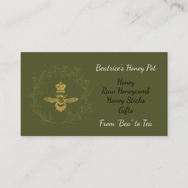 Queen Bee in a Wreath Honey Business Card Visitenkarte (Vorderseite)