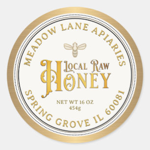 Queen Bee Metallic Gold Border Vintag Honey Label Runder Aufkleber