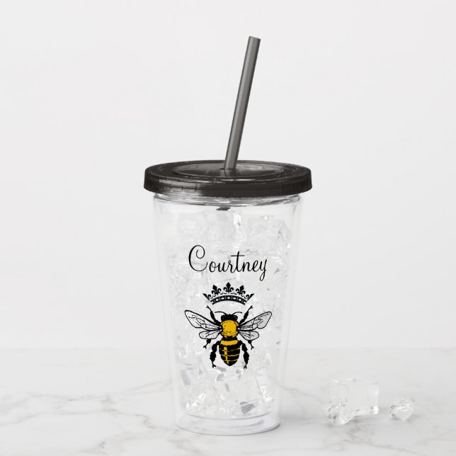 Queen Bee Mit Monogramm Acryltrinkbecher (Rückseite Ice)