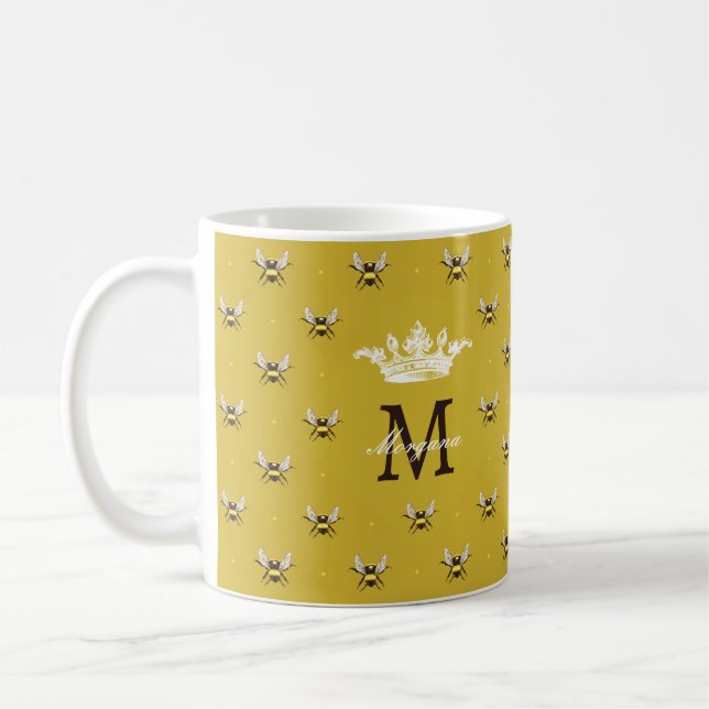 Queen Bee Modernes Vintages Monogramm Kaffeetasse (Links)