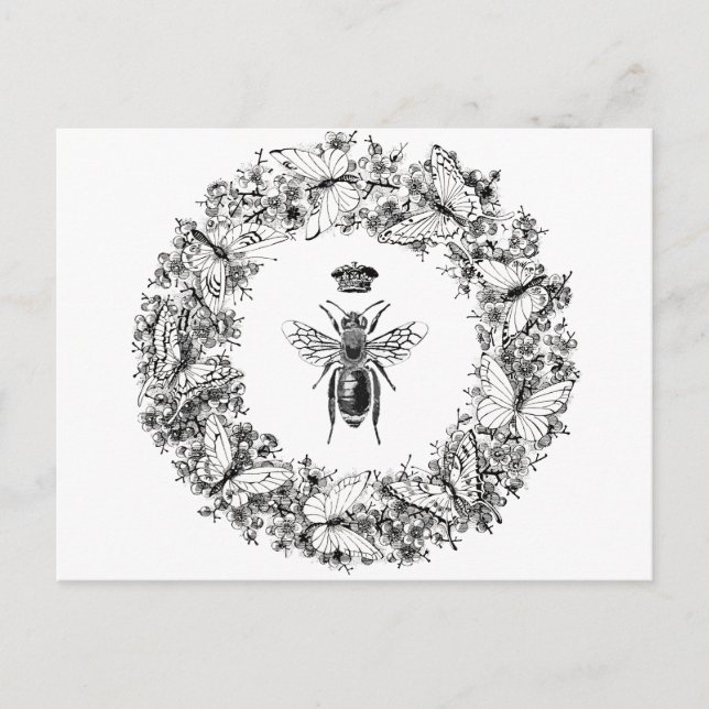 Queen Bee Save the Bees Butterfly Wreath Postkarte (Vorderseite)