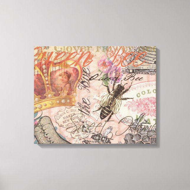 Queen Bee Vintag schöne Collage Leinwanddruck (Vorderseite)
