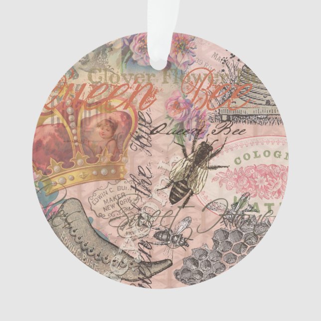Queen Bee Vintag schöne Collage Ornament (Vorderseite)