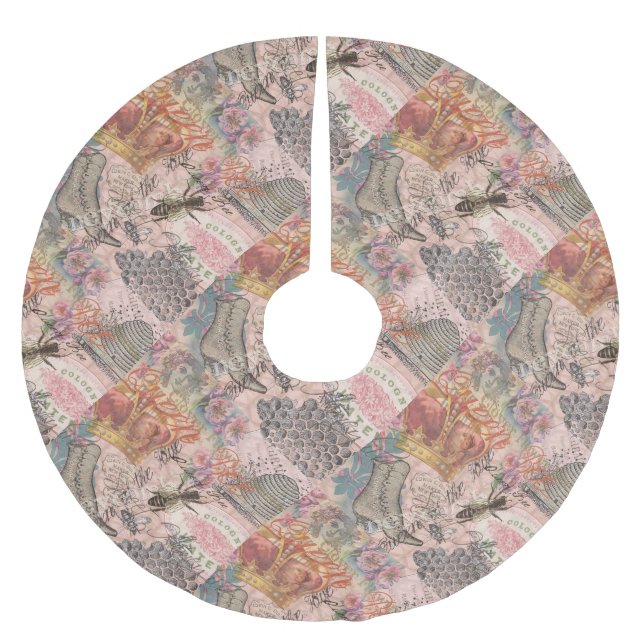 Queen Bee Vintag schöne Collage Polyester Weihnachtsbaumdecke (Vorderseite)