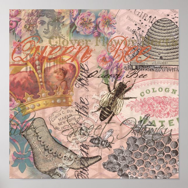 Queen Bee Vintag schöne Collage Poster (Vorne)