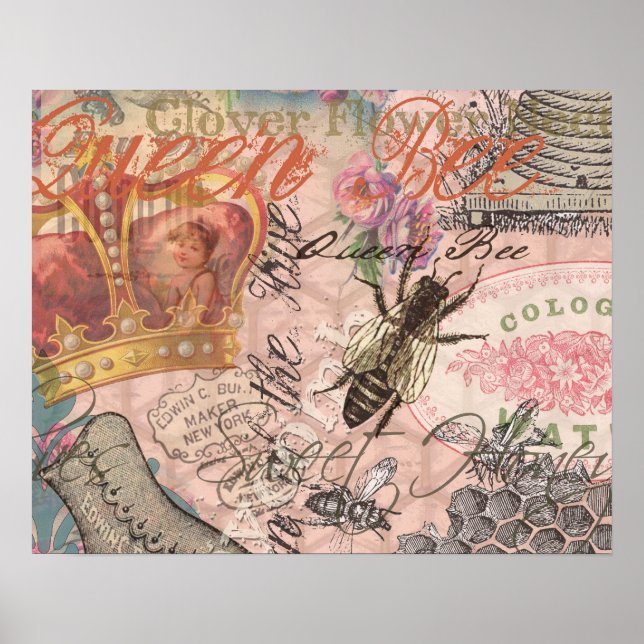 Queen Bee Vintag schöne Collage Poster (Vorne)