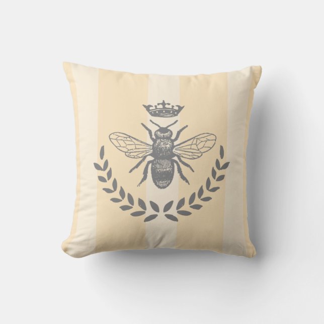 Queen Bee | Vintager Eleganter französischer Strei Kissen (Vorderseite)