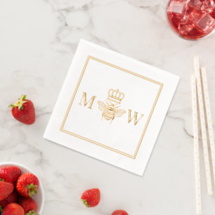Queen Bee W/ Crown #2Couple 2 Initial Monogram Fm Servietten Mit Folie