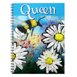 Queen Bee Whimsical Bumblebee Daisies Personalisie Notizblock