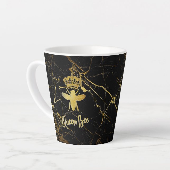 QUEEN BEEN Gold Black Marble Latte Tasse (Linke Ecke)