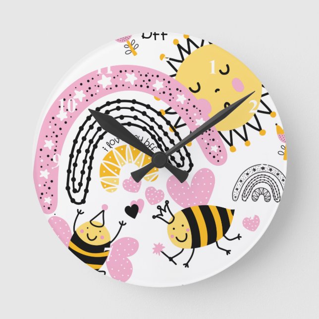 Queen Bees Best Friends Forever Cute BFF Girls Runde Wanduhr (Vorderseite)