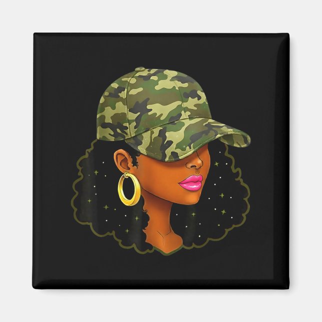 Queen Black Woman With Camo Cap Locs African Ameri Magnet (Vorne)