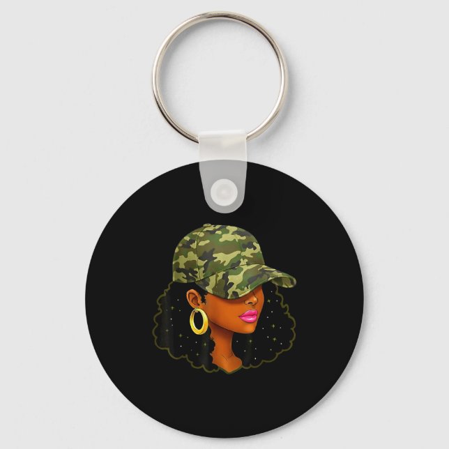 Queen Black Woman With Camo Cap Locs African Ameri Schlüsselanhänger (Vorderseite)