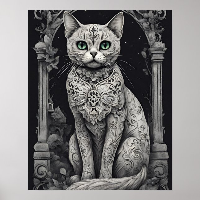 Queen Cat - Dia de Los Muertos, Sugar Skull Style Poster (Vorne)