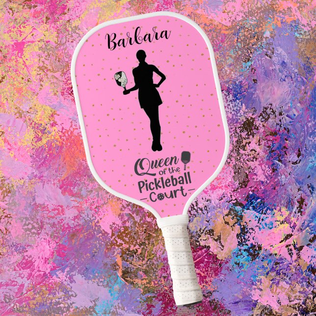 Queen Court Sparkle Pink Name Pickleball Schläger (Von Creator hochgeladen)