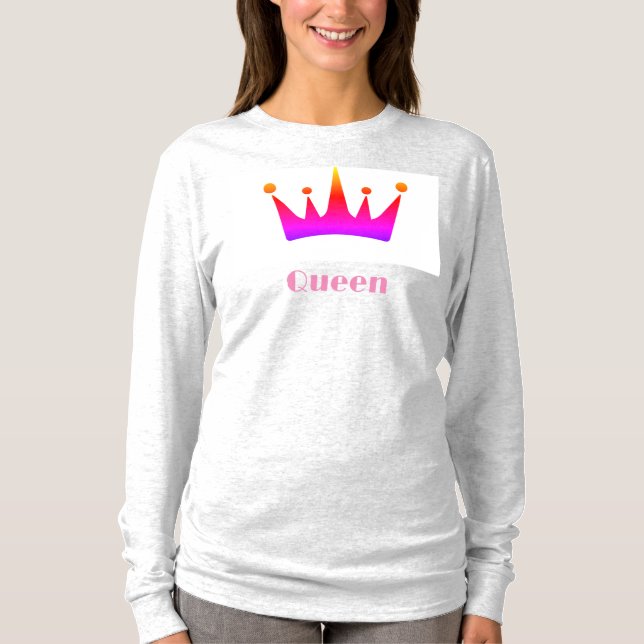 Queen Custom Text Crown Bild Ash Langarmshirt T-Shirt (Vorderseite)