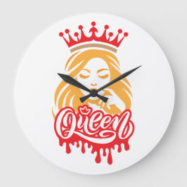 Queen Design – Elegante königliche Kronentypografi Große Wanduhr