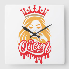 Queen Design – Elegante königliche Kronentypografi Quadratische Wanduhr