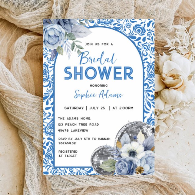 Queen Disco Ball Blue Tile Brautparty Einladung (Von Creator hochgeladen)