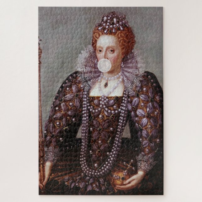 Queen Elizabeth I bläst weißes Kaugummi (Vertikal)