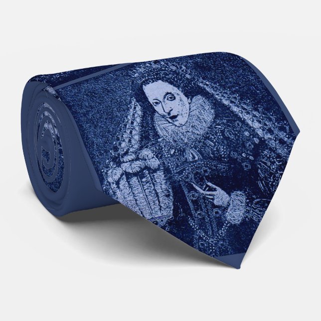 Queen Elizabeth I in blue print Krawatte (Gerollt)