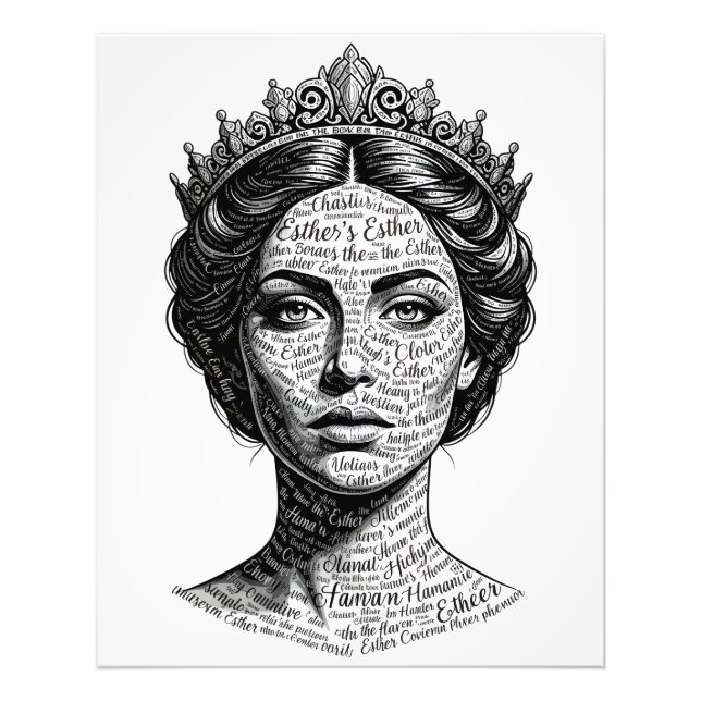 Queen Esther Calligraphy Portrait - Vintage Script Fotodruck (Vorne)