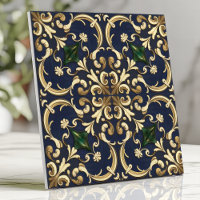 Queen Esther Damask Scroll Navy Blue Gold