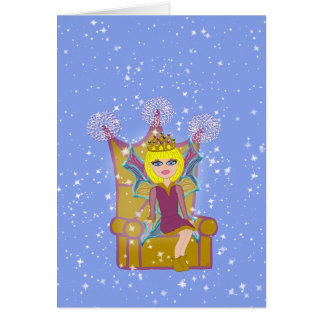Queen Fee Blonde Sitzen auf Throne Cartoon Kunst (Vorne)