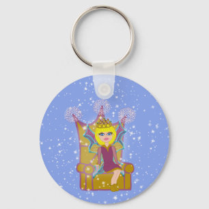 Queen Fee Blonde Sitzen auf Throne Cartoon Kunst Schlüsselanhänger