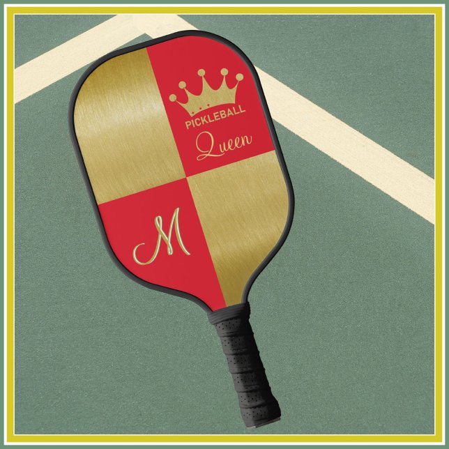 Queen Glam Red Gold Crown Monogram Pickleball Schläger (Von Creator hochgeladen)